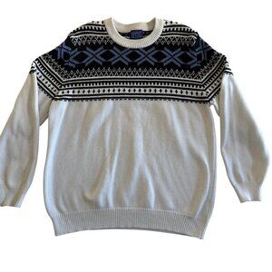 Vintage 80s Nordic White Cotton Sweater Retro XL